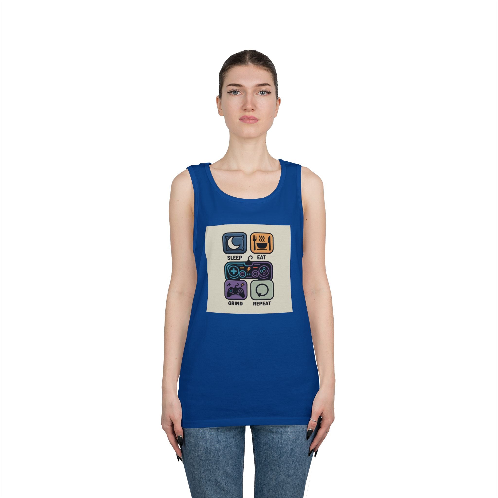 Gaming Lifestyle Tank Top | Sleep Eat Grind Replay | Unisex Cotton Tee for Gamers, Birthday Gift, Casual Wear, Funny Top, Gamer Apparel