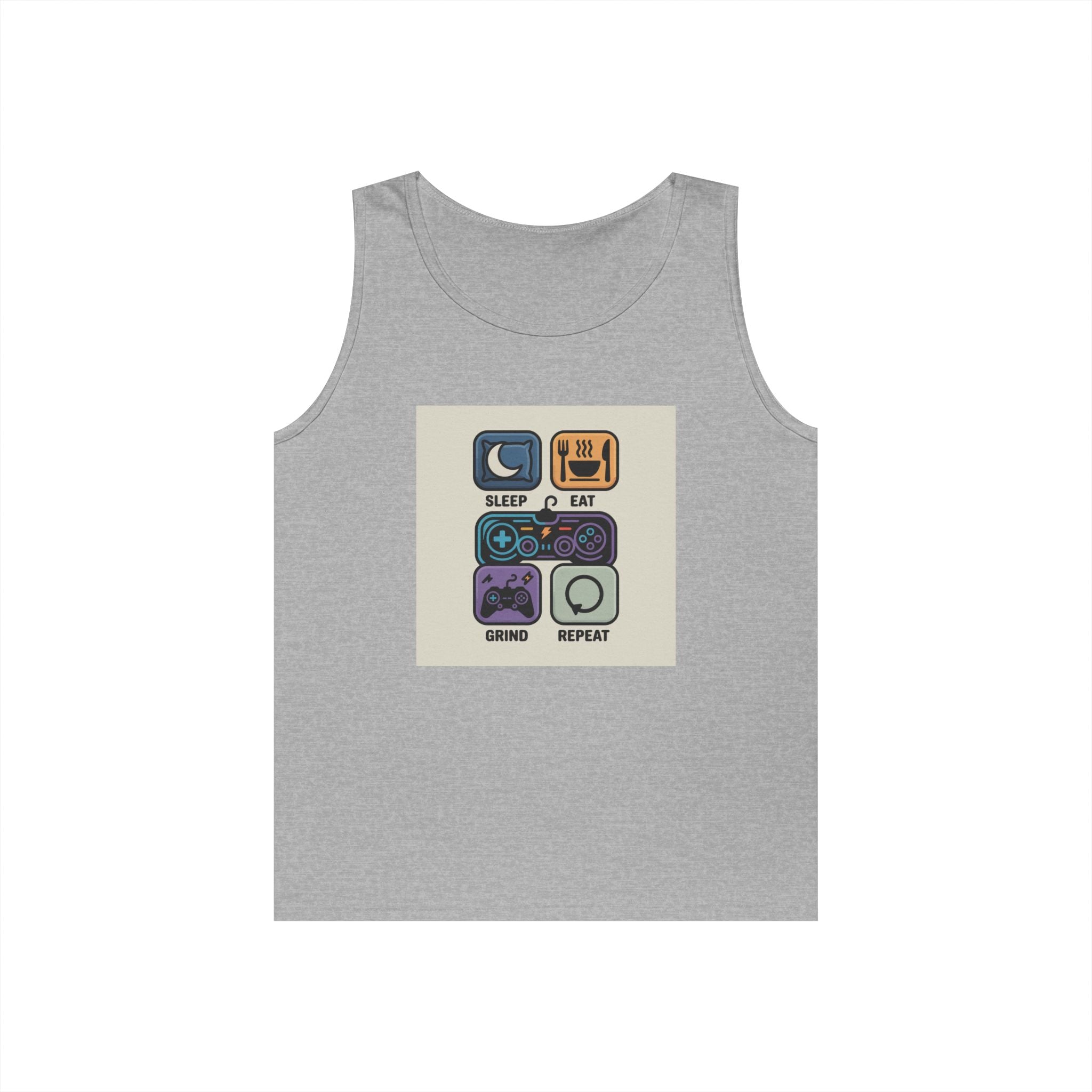 Gaming Lifestyle Tank Top | Sleep Eat Grind Replay | Unisex Cotton Tee for Gamers, Birthday Gift, Casual Wear, Funny Top, Gamer Apparel