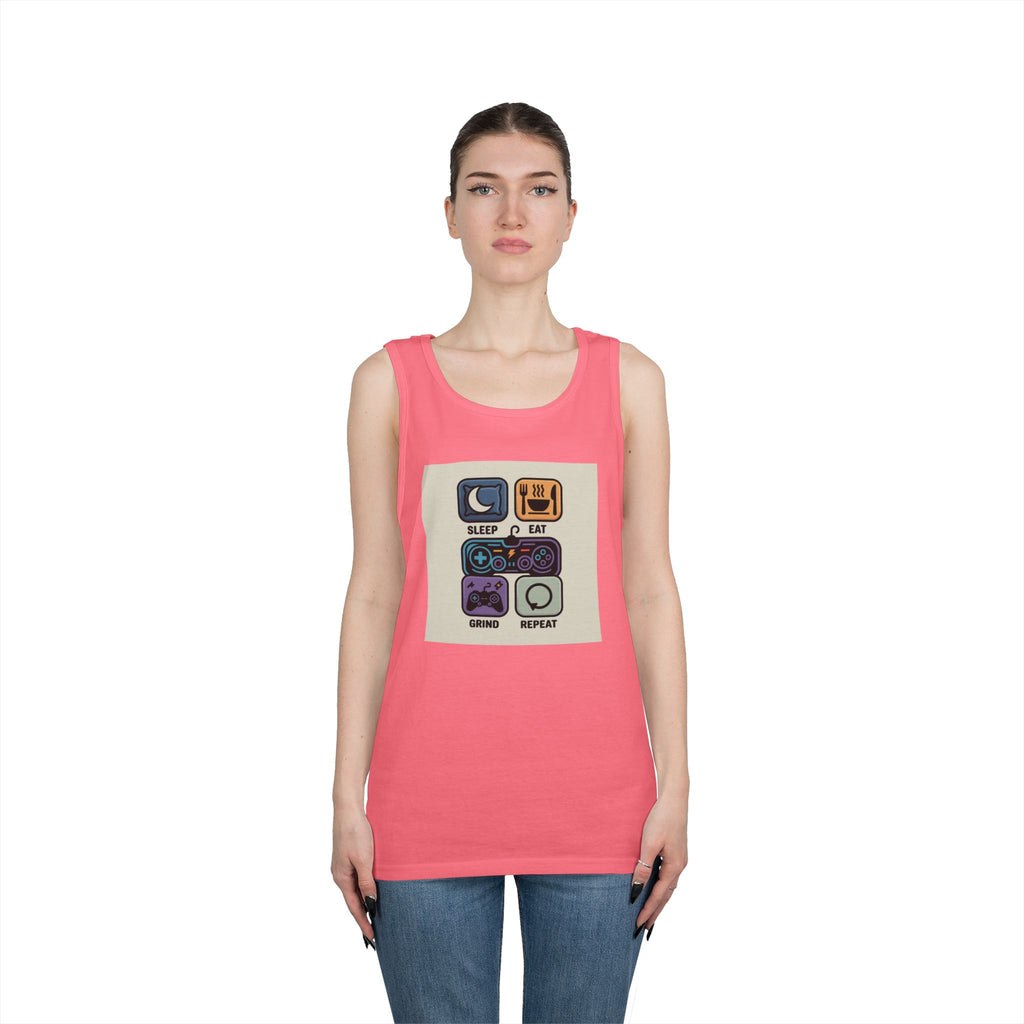 Gaming Lifestyle Tank Top | Sleep Eat Grind Replay | Unisex Cotton Tee for Gamers, Birthday Gift, Casual Wear, Funny Top, Gamer Apparel