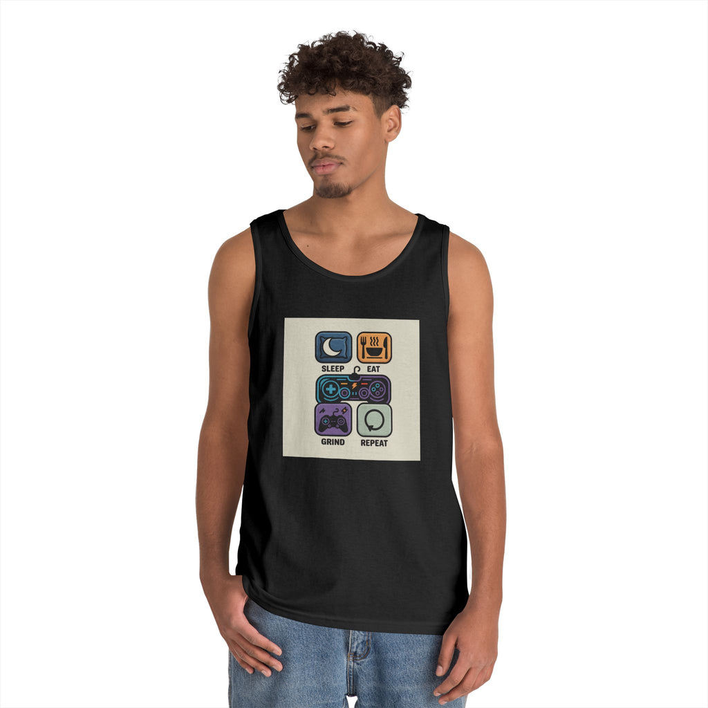 Gaming Lifestyle Tank Top | Sleep Eat Grind Replay | Unisex Cotton Tee for Gamers, Birthday Gift, Casual Wear, Funny Top, Gamer Apparel
