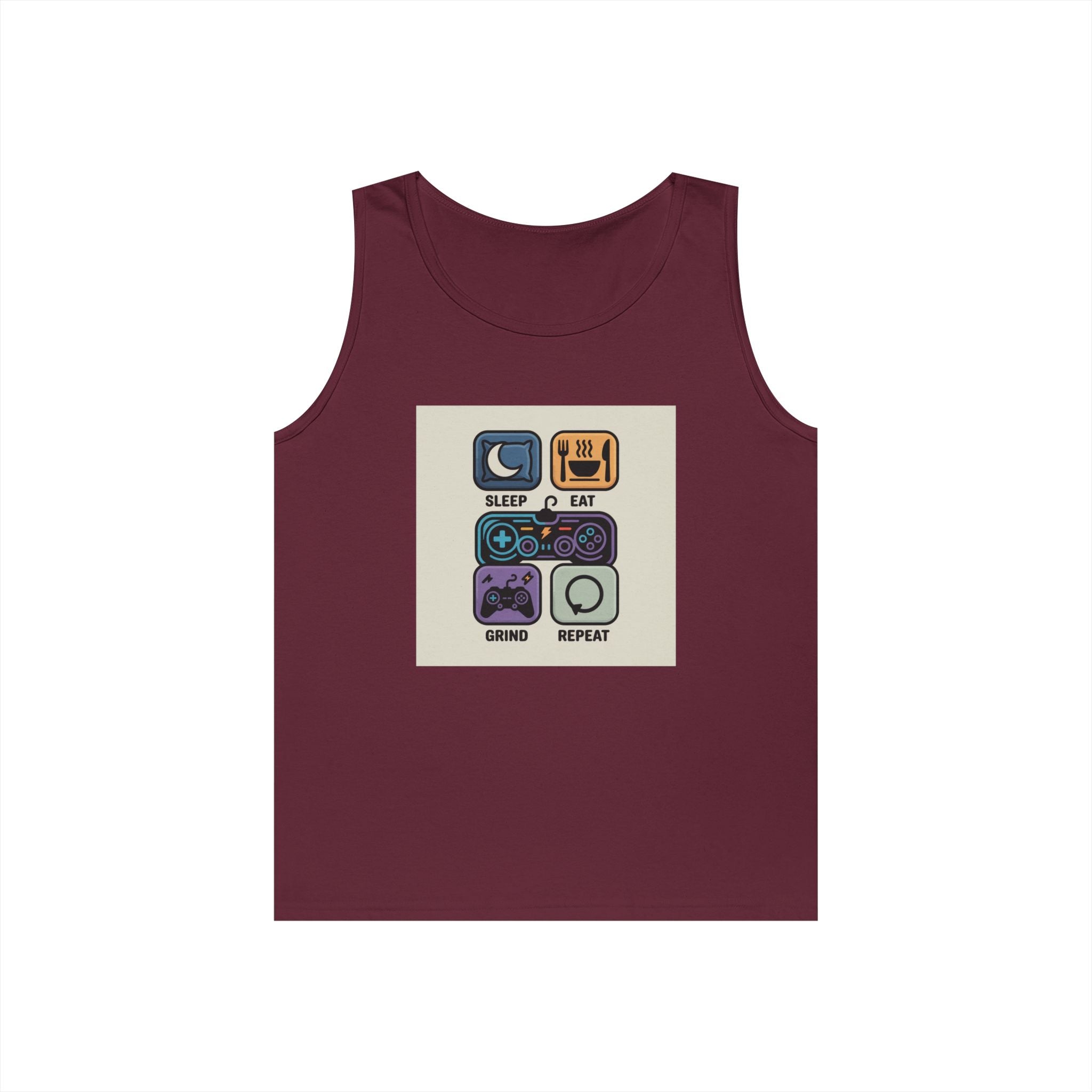 Gaming Lifestyle Tank Top | Sleep Eat Grind Replay | Unisex Cotton Tee for Gamers, Birthday Gift, Casual Wear, Funny Top, Gamer Apparel