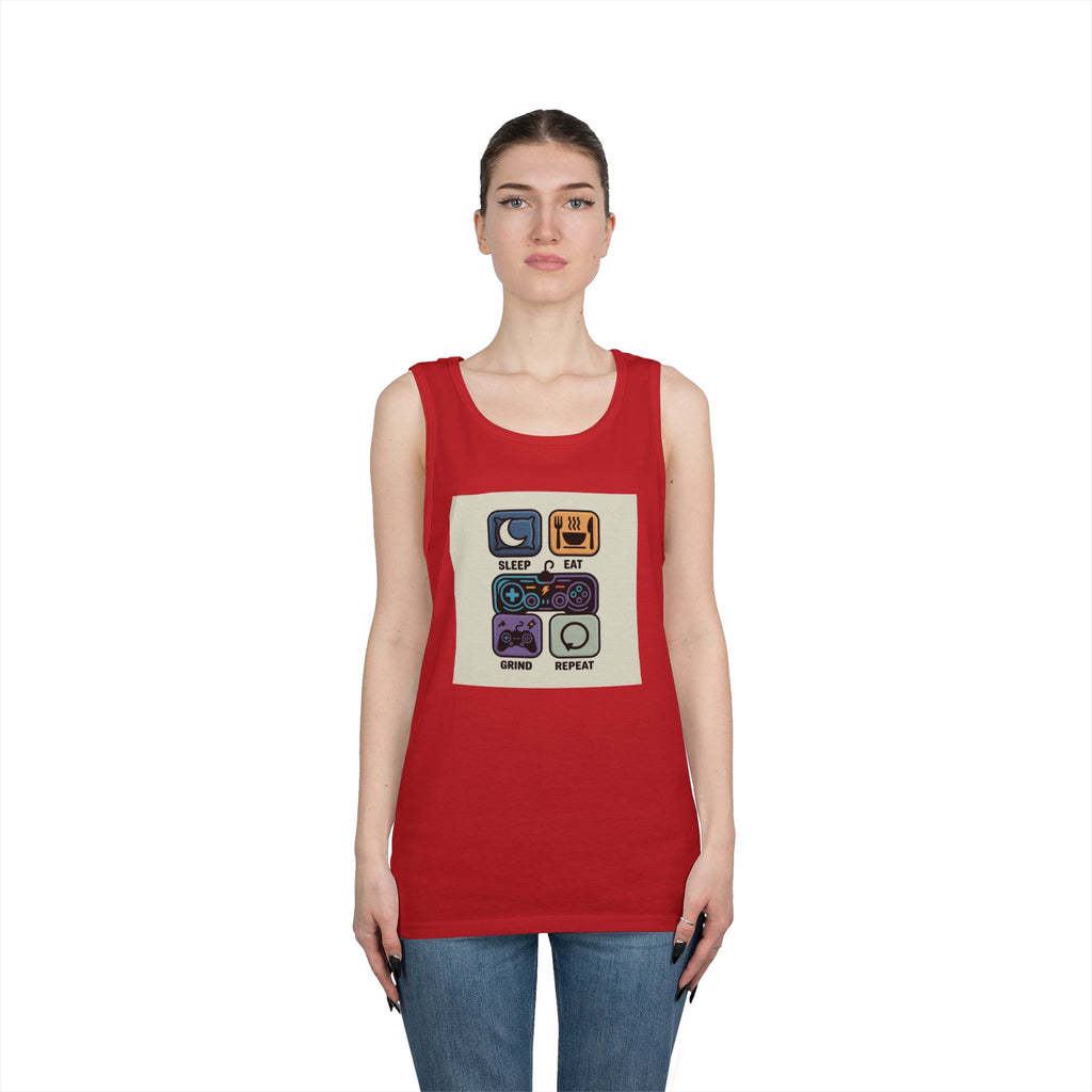 Gaming Lifestyle Tank Top | Sleep Eat Grind Replay | Unisex Cotton Tee for Gamers, Birthday Gift, Casual Wear, Funny Top, Gamer Apparel