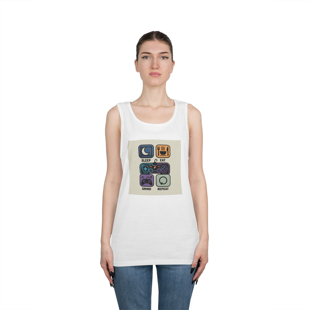 Gaming Lifestyle Tank Top | Sleep Eat Grind Replay | Unisex Cotton Tee for Gamers, Birthday Gift, Casual Wear, Funny Top, Gamer Apparel