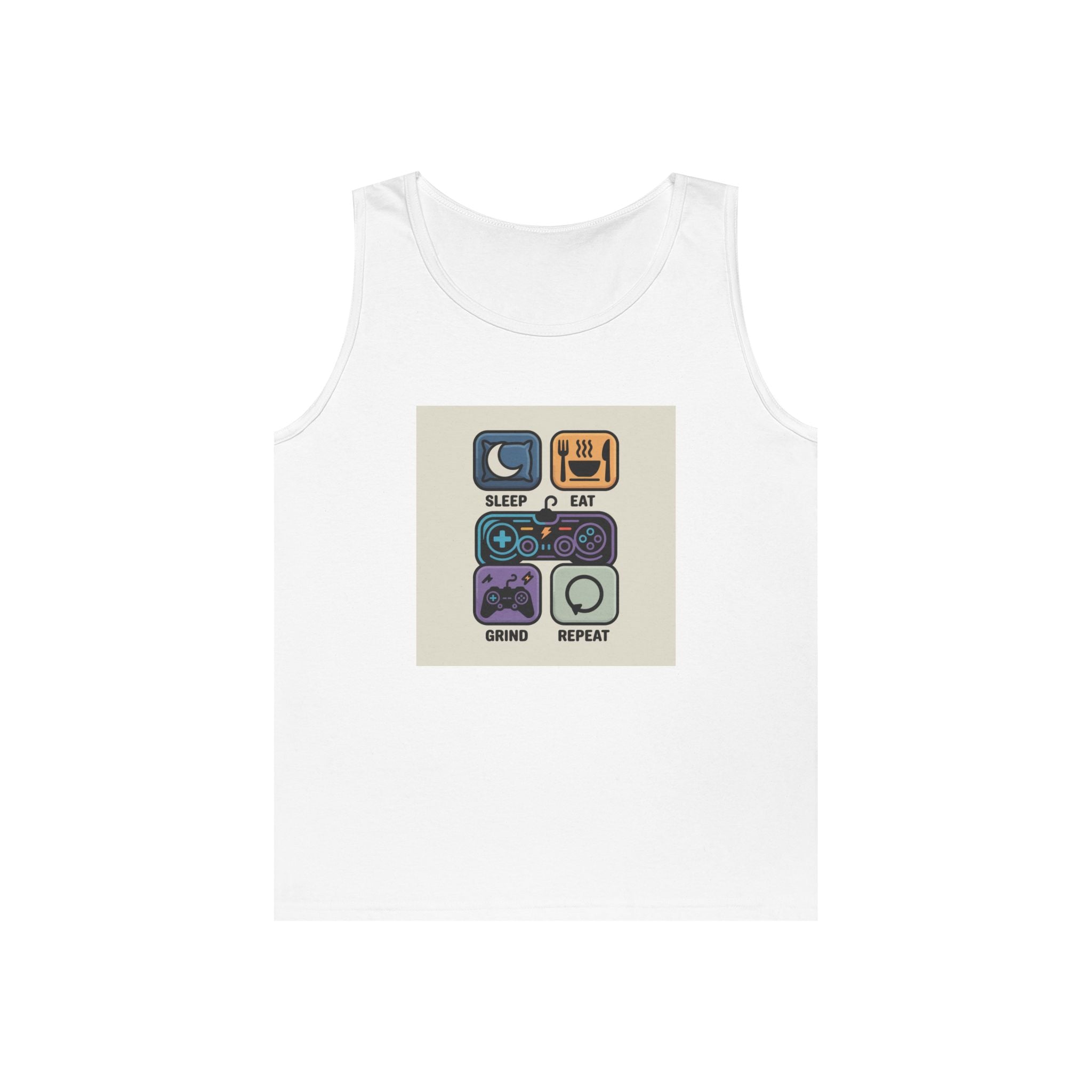 Gaming Lifestyle Tank Top | Sleep Eat Grind Replay | Unisex Cotton Tee for Gamers, Birthday Gift, Casual Wear, Funny Top, Gamer Apparel
