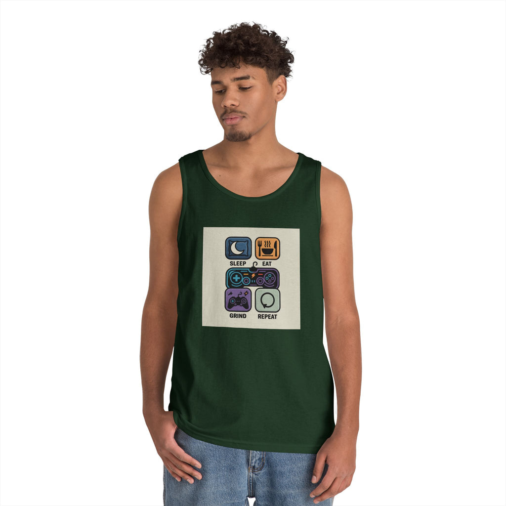 Gaming Lifestyle Tank Top | Sleep Eat Grind Replay | Unisex Cotton Tee for Gamers, Birthday Gift, Casual Wear, Funny Top, Gamer Apparel