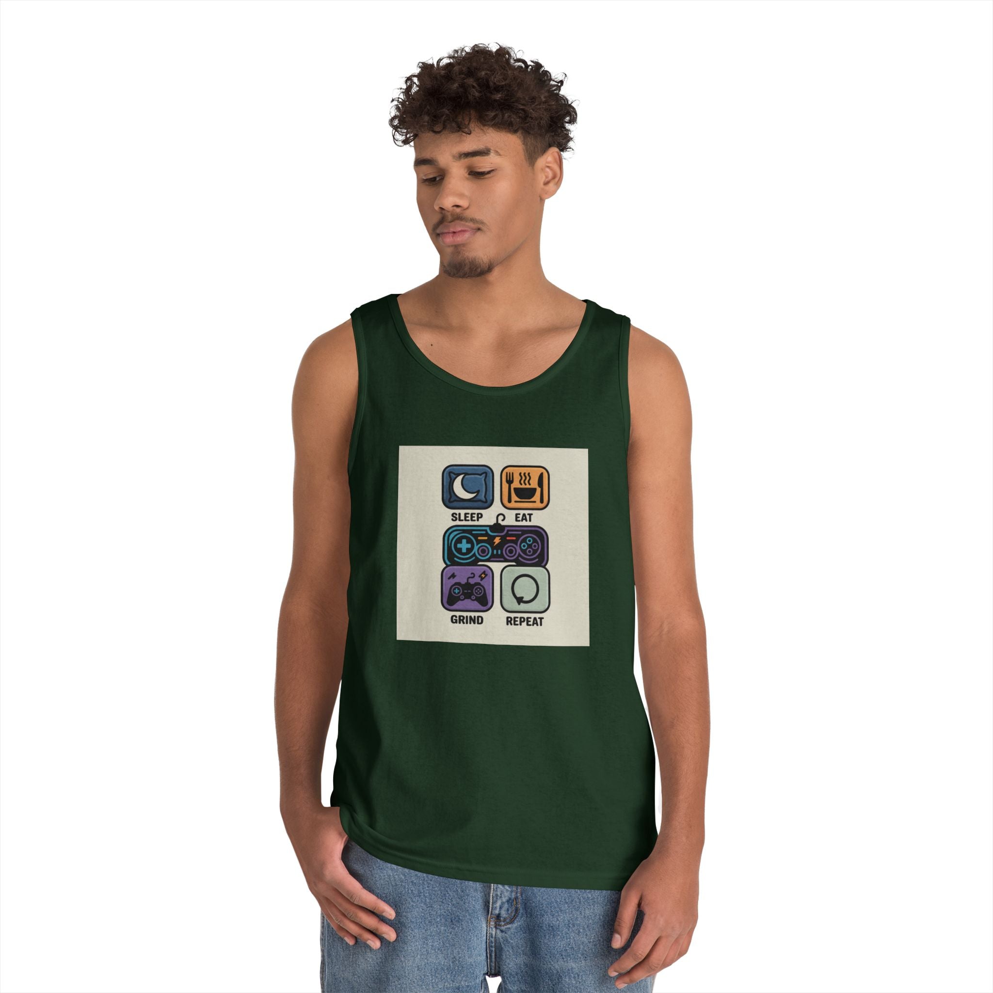 Gaming Lifestyle Tank Top | Sleep Eat Grind Replay | Unisex Cotton Tee for Gamers, Birthday Gift, Casual Wear, Funny Top, Gamer Apparel