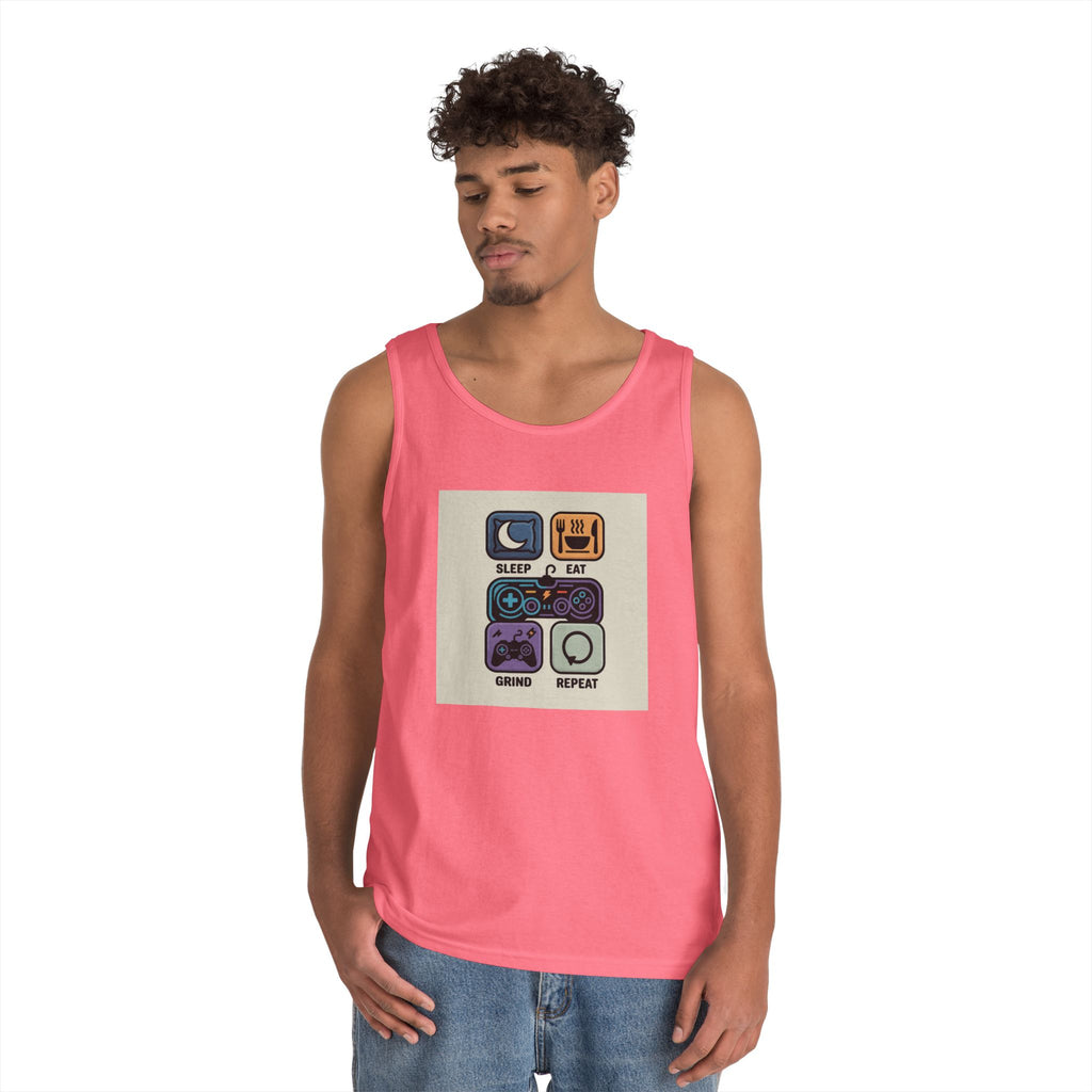 Gaming Lifestyle Tank Top | Sleep Eat Grind Replay | Unisex Cotton Tee for Gamers, Birthday Gift, Casual Wear, Funny Top, Gamer Apparel