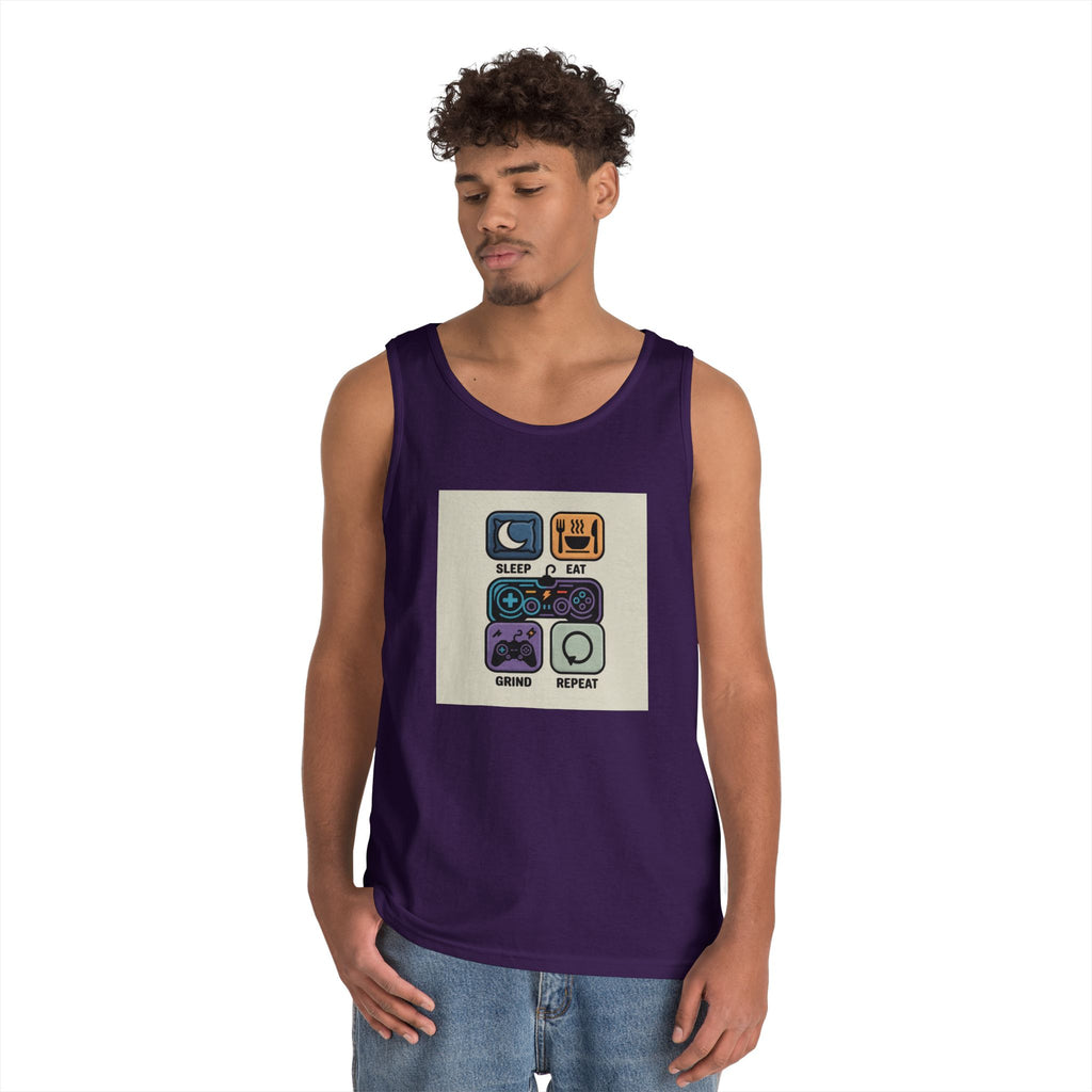 Gaming Lifestyle Tank Top | Sleep Eat Grind Replay | Unisex Cotton Tee for Gamers, Birthday Gift, Casual Wear, Funny Top, Gamer Apparel
