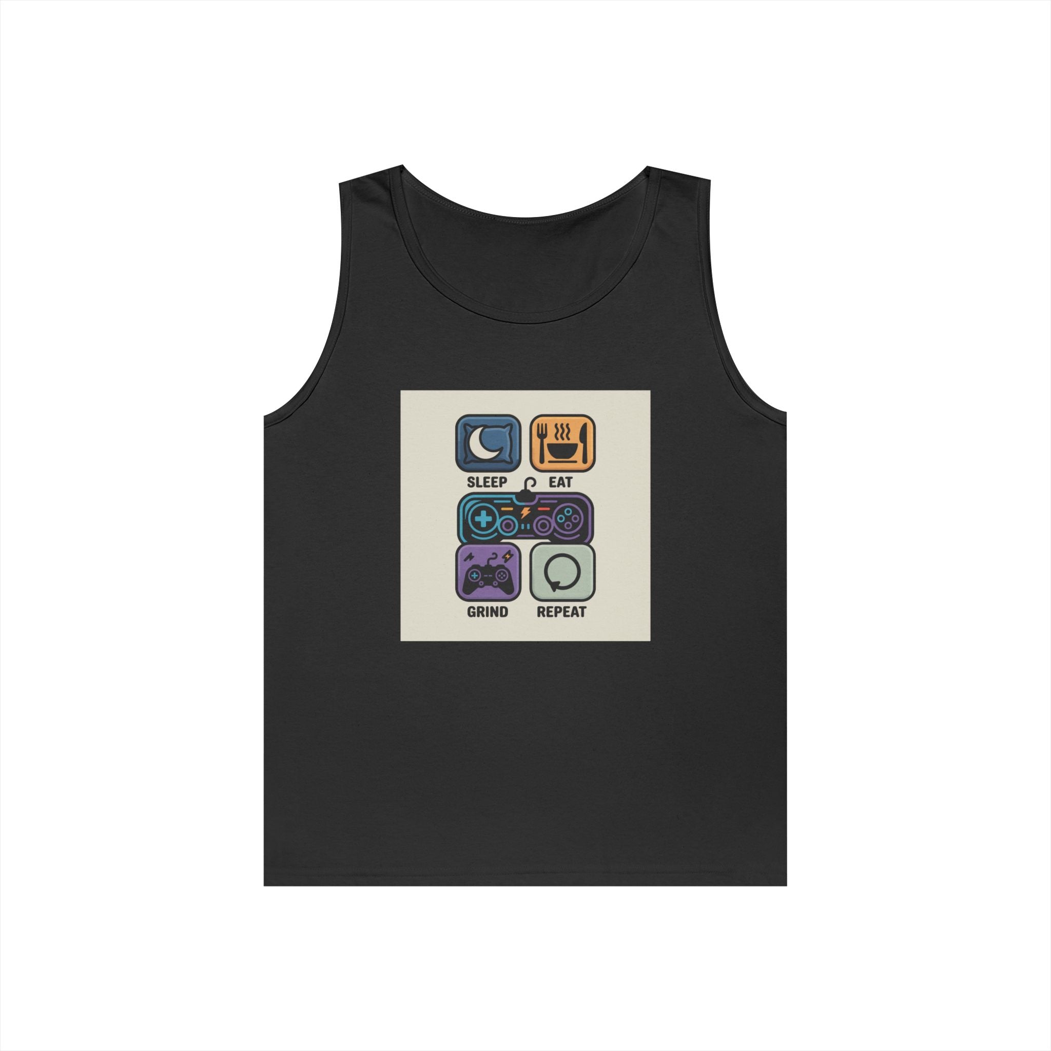 Gaming Lifestyle Tank Top | Sleep Eat Grind Replay | Unisex Cotton Tee for Gamers, Birthday Gift, Casual Wear, Funny Top, Gamer Apparel