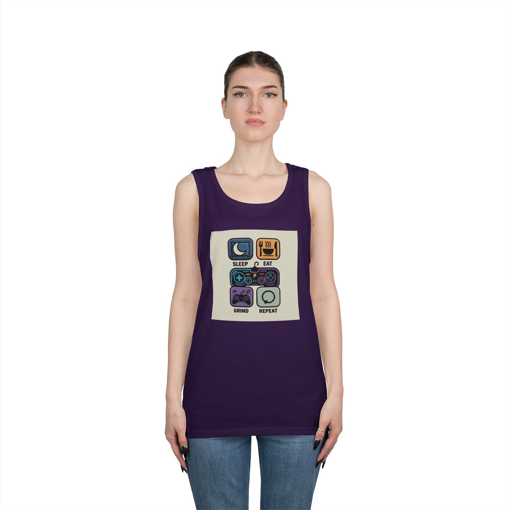 Gaming Lifestyle Tank Top | Sleep Eat Grind Replay | Unisex Cotton Tee for Gamers, Birthday Gift, Casual Wear, Funny Top, Gamer Apparel