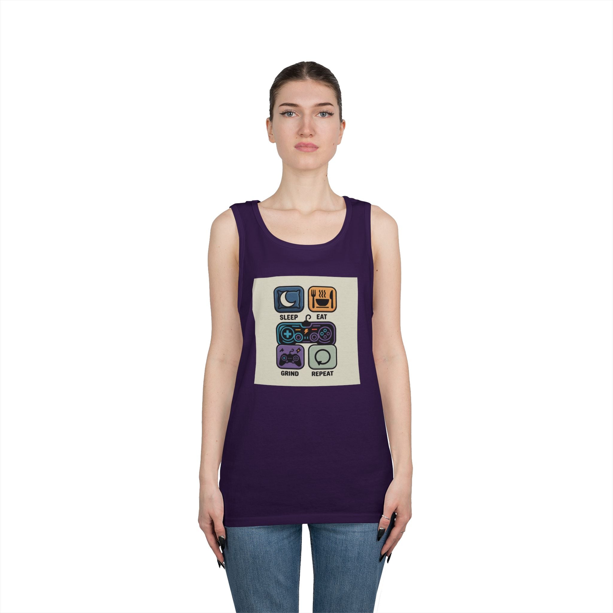 Gaming Lifestyle Tank Top | Sleep Eat Grind Replay | Unisex Cotton Tee for Gamers, Birthday Gift, Casual Wear, Funny Top, Gamer Apparel