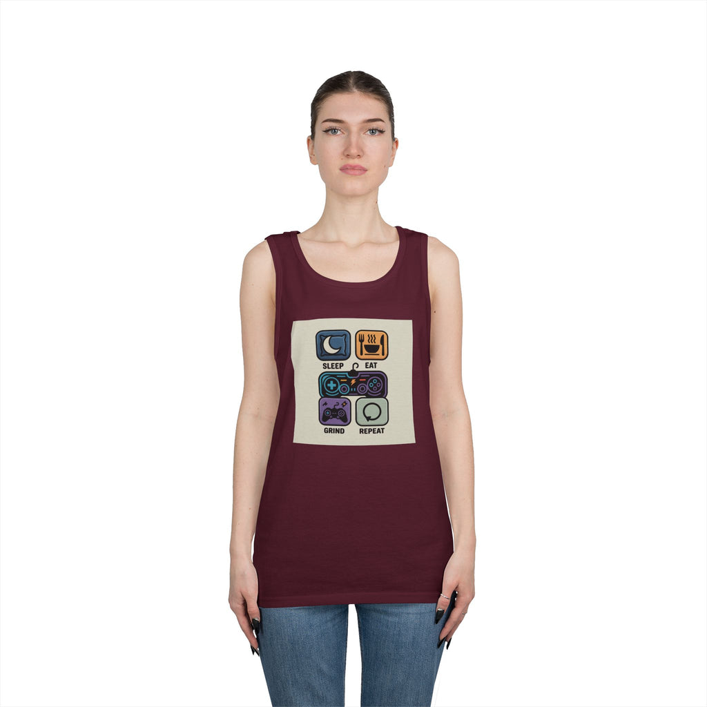 Gaming Lifestyle Tank Top | Sleep Eat Grind Replay | Unisex Cotton Tee for Gamers, Birthday Gift, Casual Wear, Funny Top, Gamer Apparel