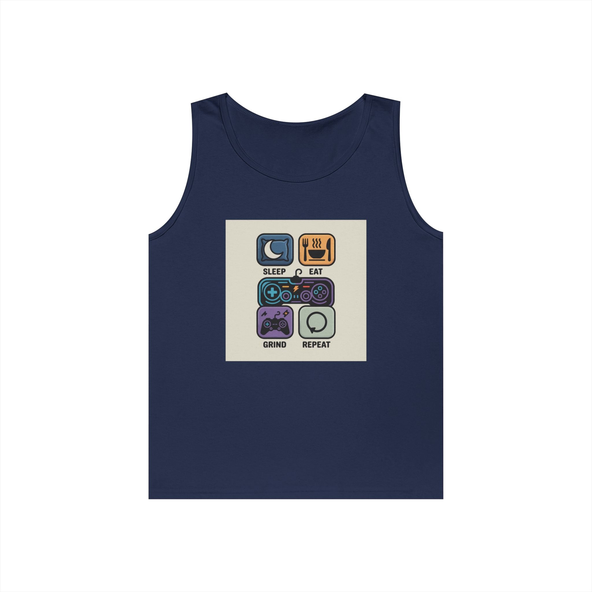 Gaming Lifestyle Tank Top | Sleep Eat Grind Replay | Unisex Cotton Tee for Gamers, Birthday Gift, Casual Wear, Funny Top, Gamer Apparel