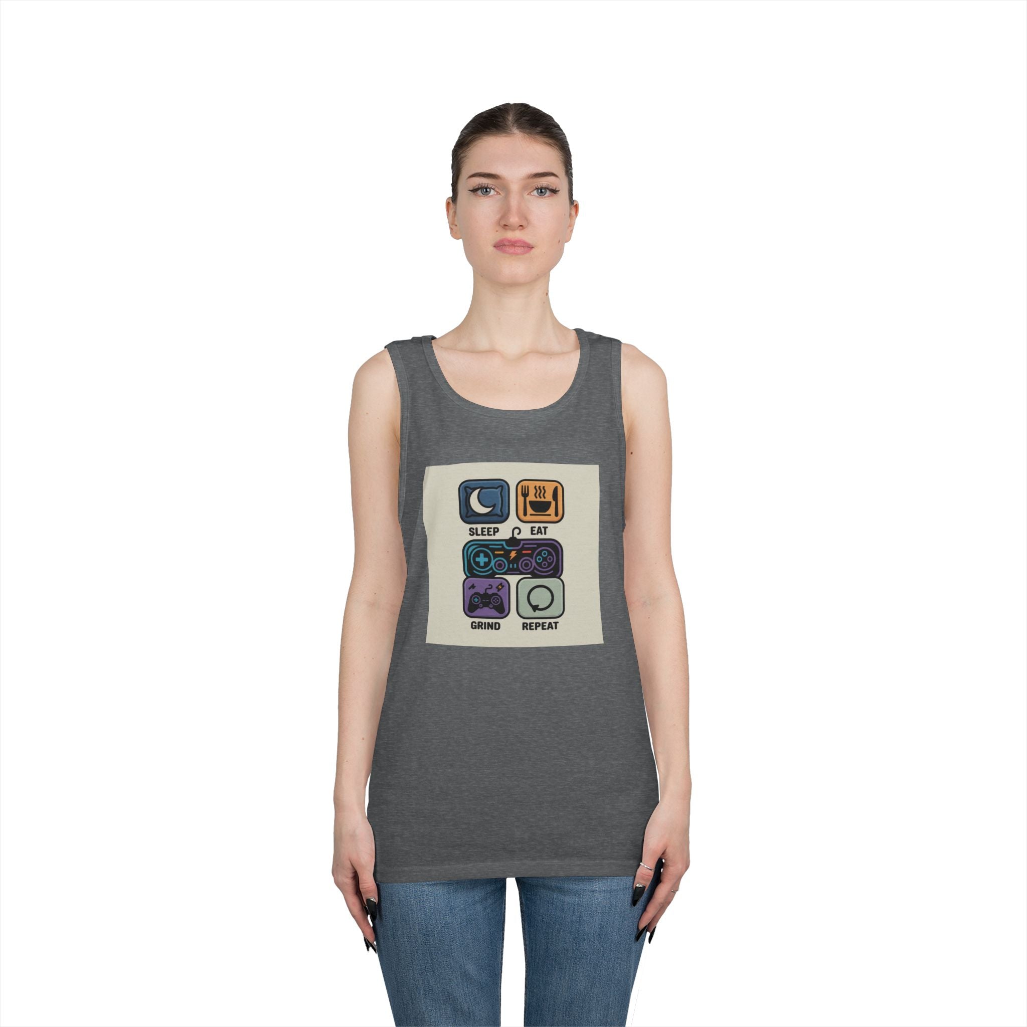 Gaming Lifestyle Tank Top | Sleep Eat Grind Replay | Unisex Cotton Tee for Gamers, Birthday Gift, Casual Wear, Funny Top, Gamer Apparel