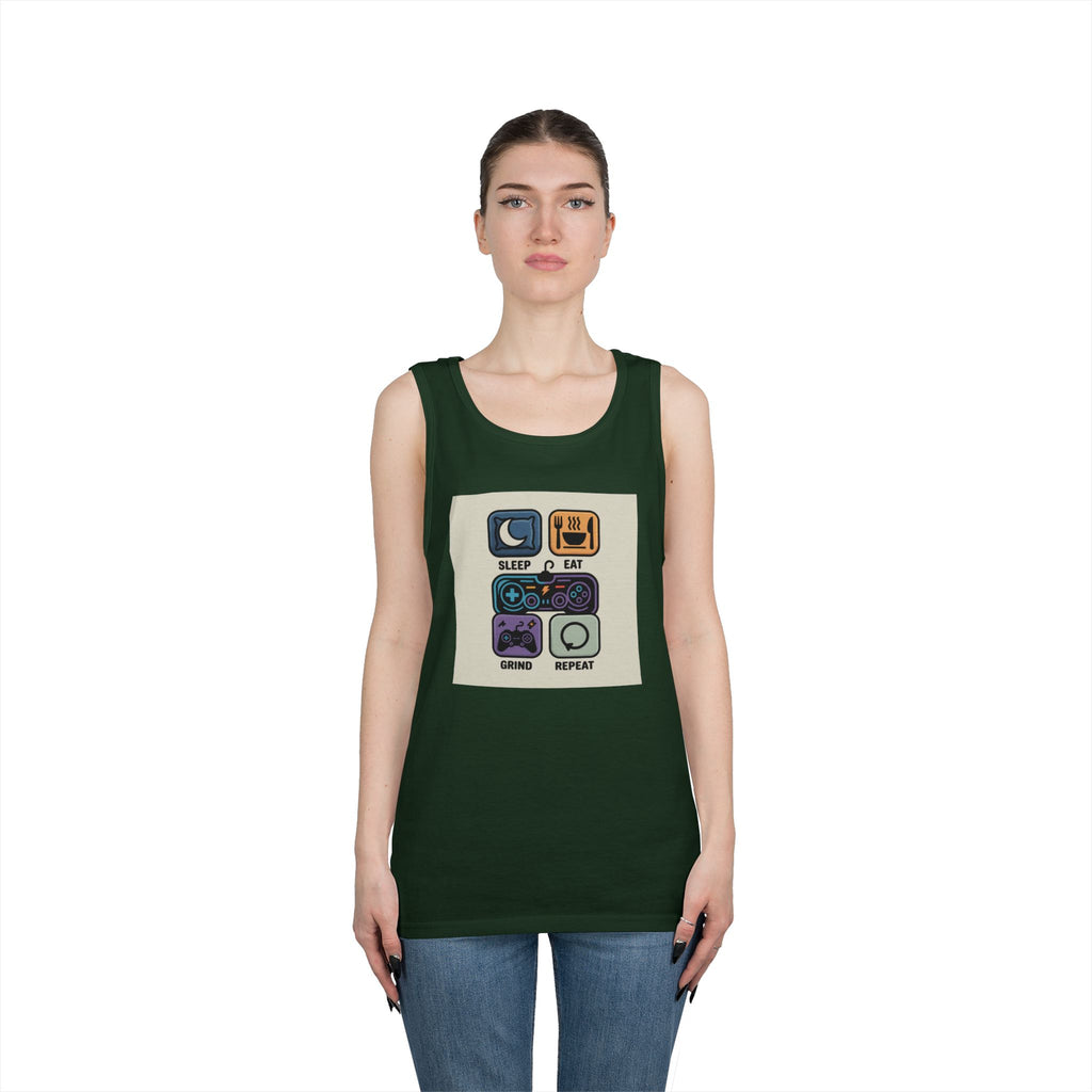 Gaming Lifestyle Tank Top | Sleep Eat Grind Replay | Unisex Cotton Tee for Gamers, Birthday Gift, Casual Wear, Funny Top, Gamer Apparel