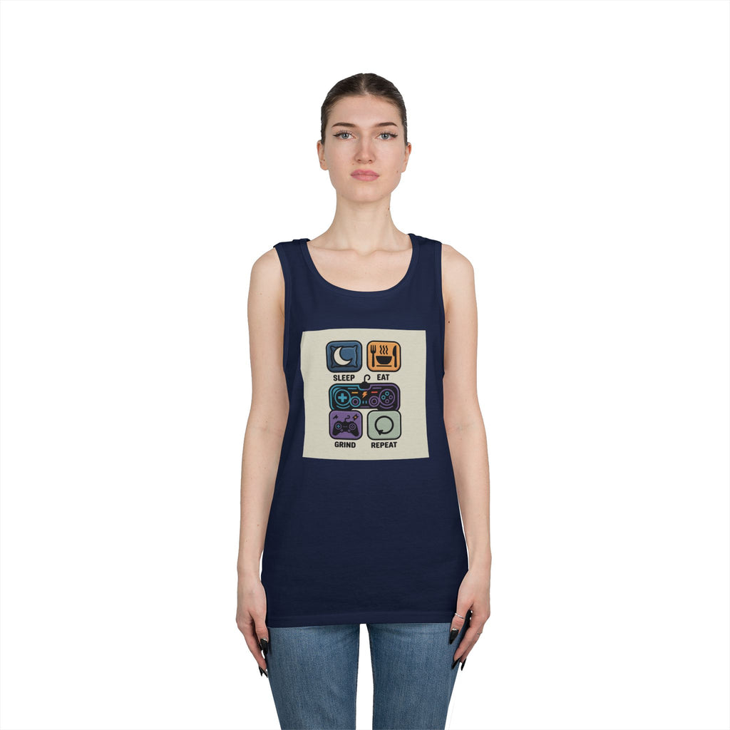 Gaming Lifestyle Tank Top | Sleep Eat Grind Replay | Unisex Cotton Tee for Gamers, Birthday Gift, Casual Wear, Funny Top, Gamer Apparel
