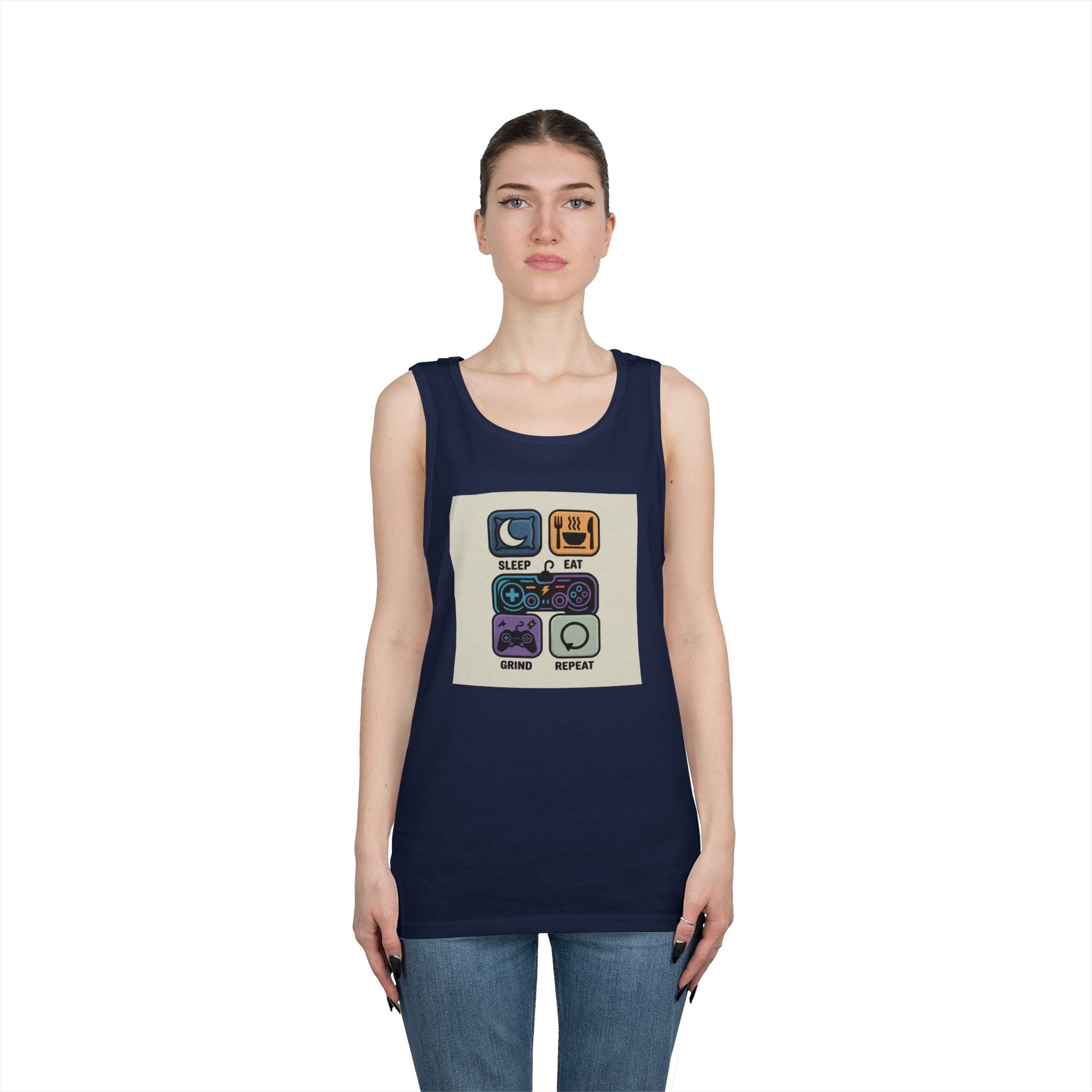 Gaming Lifestyle Tank Top | Sleep Eat Grind Replay | Unisex Cotton Tee for Gamers, Birthday Gift, Casual Wear, Funny Top, Gamer Apparel