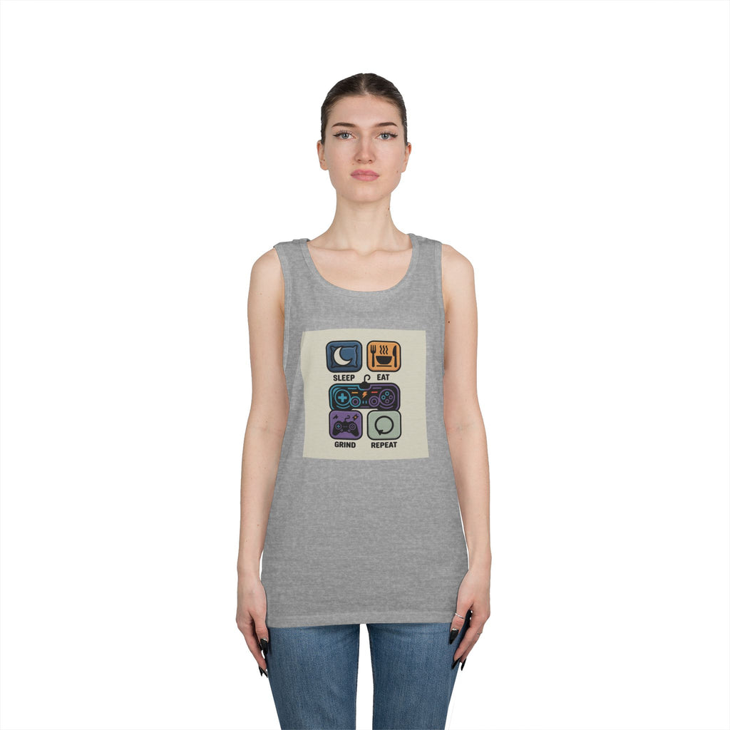 Gaming Lifestyle Tank Top | Sleep Eat Grind Replay | Unisex Cotton Tee for Gamers, Birthday Gift, Casual Wear, Funny Top, Gamer Apparel