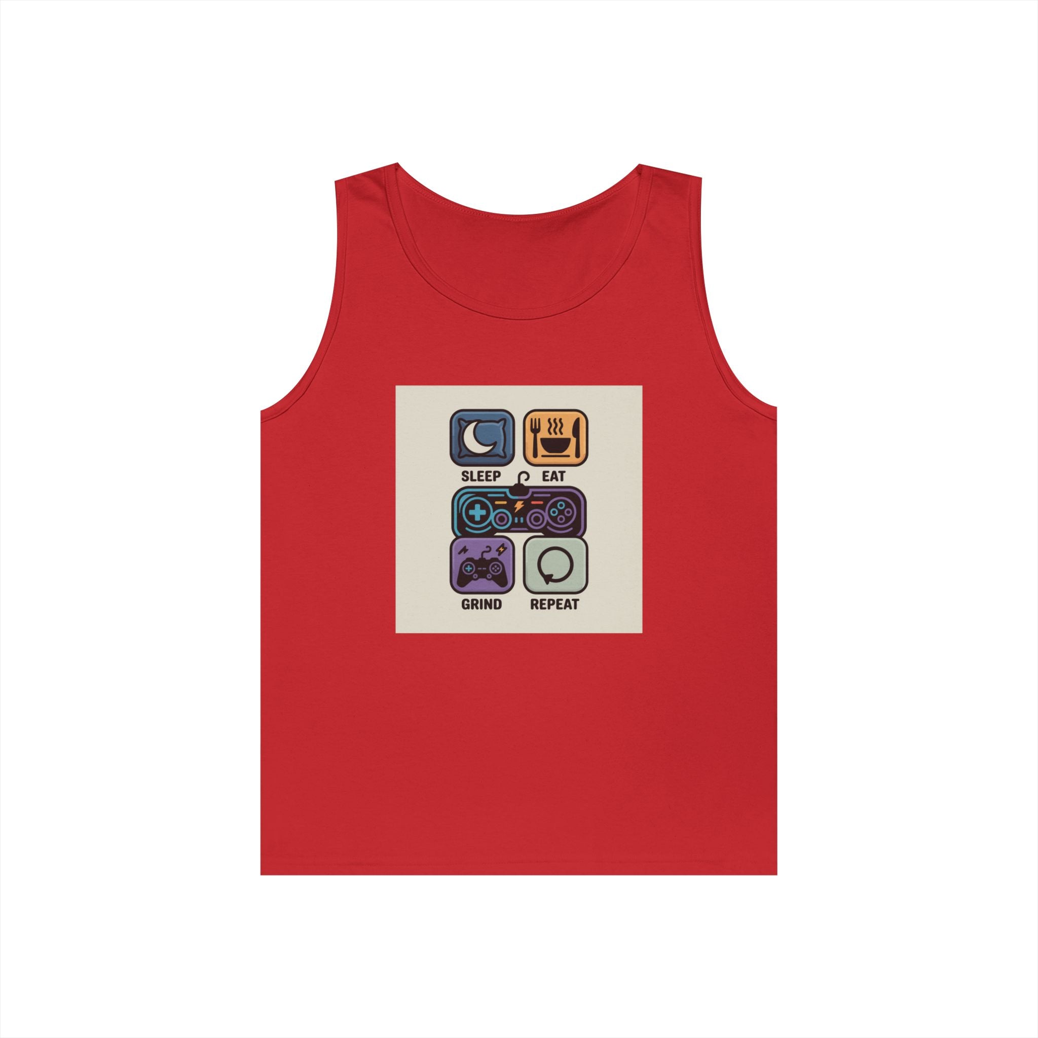 Gaming Lifestyle Tank Top | Sleep Eat Grind Replay | Unisex Cotton Tee for Gamers, Birthday Gift, Casual Wear, Funny Top, Gamer Apparel