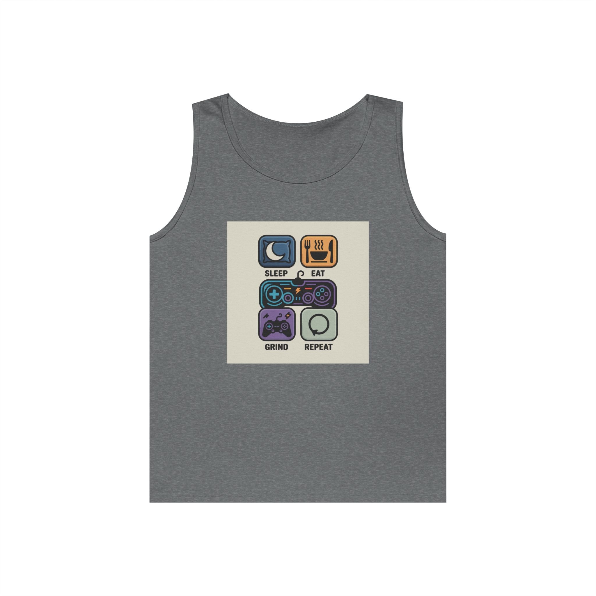 Gaming Lifestyle Tank Top | Sleep Eat Grind Replay | Unisex Cotton Tee for Gamers, Birthday Gift, Casual Wear, Funny Top, Gamer Apparel